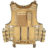 MGFLASHFORCE Tactical Airsoft Vest Adjustable Modular Paintball Vest (Tan)