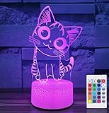i-CHONY Cat Night Light for Girls,3D Optical Illusion Lamp 16 Colors Dimmable Cat Led Light with Remote & Luminous Base,Cat Gifts for Women Teens Boys Girls Kids Christmas Gifts