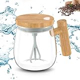 Electric High Speed Mixing Cup, 400ML Self Stirring Coffee Mug Fully Automatic Coffee Stirring Cup, One-click Automatic Mixing Glass Mugs Waterproof Drink Stirrers for Home Office Travel (A#Clear)