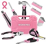WORKPRO 35-Piece Pink Tools Set, Household Lady Tool Kit with Storage Toolbox, Basic Tool Set for Home, Garage, Apartment, Dorm, New House, Back to School, and as a Gift