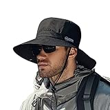 Koreshion Men Sun Hat UV UPF Wide Brim Summer Hat Waterproof Breathable Fishing Hat Adjustable Foldable Boonie Cap Outdoor Beach Hiking Safari Golf Black