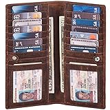 Wise Owl Stylish Bifold Long Slim Wallets - Real Leather RFID Handmade 2 ID Window Credit Card Holder for Men Women Valentine Gift (Cognac, Crazy Horse)