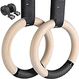 LIFERUN Gymnastics Rings, Olympic Rings Wooden 1100lbs with Adjustable Metal Buckle 16.7ft Long Straps, Pull Up Rings Workout Rings for Home Gym(Black)