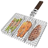 ORDORA Grill Basket, Fish Grill Basket, Rustproof 304 Stainless Steel BBQ Grilling Basket for Meat,Steak, Shrimp, Vegetables, Chops, Heavy Duty Grill Basket Outdoor Grill Accessories