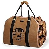ART-GIFTREE Large Firewood Carrier 39 x 18 inches Waxed Canvas Logs Carrier Tote Bag with Handles, Heavy Duty Wood Holder for Fireplace - Reindeer