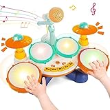 Kids Drum Set Baby Toys - Toddler Drum Set Ages 1-3 with Microphone Musical Instruments Piano Toddler Toys, Baby Drum Set for 1 Year Old Boys Girls Gifts,Baby Musical Toys for 6 to 12 Months(Orange)