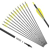 KESHES Archery Carbon Arrows for Compound & Recurve Bows - 30 inch Youth Kids and Adult Target Practice Bow Arrow - Removable Nock & Tips Points (12 Pack) (Yellow)