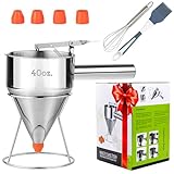 FEXUL Stainless Steel Pancake Batter Dispenser with Squeeze Handle - Versatile Funnel Cake, Cupcake, and Sel Roti Maker - Candle Wax Pourer - Durable, Leak-Free and Easy to Clean - 1200ML