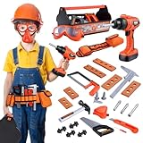 iBaseToy Kids Tool Set - 32 PCS Toddler Tool Set with Tool Box & Electronic Toy Drill, Pretend Play Kids Construction Toy Set, Toy Tools for Kids Ages 3 , 4, 5, 6, 7 Years Old, Boy Toys