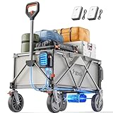 Litheli Electric Utility Wagon with 8' All-Terrain Wheel, Pure Electric Drive Collapsible Wagon for Camping, Garden, Shopping, Grey, 2 U-Battery