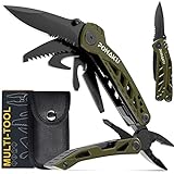 Multitool Knife, POHAKU 13 in 1 Pocket Multitool, Multi Tool with 3' Large Blade, Safety Locking Design, Multitool Plier, Durable Nylon Sheath for Outdoor, Camping, Fishing, Survival,Hiking (Green)