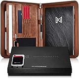 NERO MANETTI- Zippered Vegan Leather Padfolio/Portfolio Pad Holder-Business PU Leather Notepad Folder for Resumes, Interviews, iPad/Tablet, Phone, Legal Pad Notebook Executive Binder for Women, Men