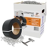StrappingPro - Portable Strapping Kit with 3000 Feet of 1/2' Plastic Poly Strapping, 300 Steel Banding 1/2' Clip Seals, Hand Tensioner & Strap Cutting Tool - Lightweight Shipping Banding Strapping Kit