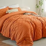 ELNIDO QUEEN® Tufted Boho Comforter Set Queen - 3 Pieces Burnt Orange Shabby Rustic Bedding Comforter Set for All Seasons, Terracotta Farmhouse Bedding Sets 1 Comforter (90'x90') and 2 Pillowcases