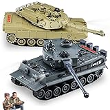KIOMTRK RC Tank Set, 1/28 Remote Control Tank with Rotating Turret and Sound,9 Channels, RC Military Toys, Set of 2 RC Vehicles for Kids and Adults, for Kids