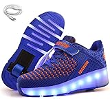 Ehauuo Kids Two Wheels Shoes with Lights Rechargeable Roller Skates Shoes Retractable Wheels Shoes LED Flashing Sneakers A-Blue