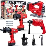 JOYIN 4-in-1 Kids Tool Set, Pretend Play Toddler Tool Toys, Construction Playset with Flashlight, Saw Tools and Electric Drill for Boy Girl Halloween Birthday Dress Up Party Favors
