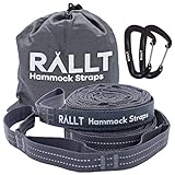RALLT Premium Heavy-Duty Hammock Tree Straps & Carabiners - Extra Strength Suspension with 20ft of 2000+ lb Non-Stretch Polyester Straps & Wire Gate Carabiners - Outdoor Camping Gear (Black, 1 Pack)