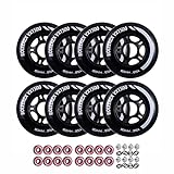 Rollerex VXT500 Inline Skate Wheels (8-Pack w/Bearings, spacers & washers) (Size & Color Options Available) - for Indoor, Outdoor, Hockey - for Roller Blade Wheel Replacement (76mm, Steel Black)