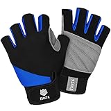 FitsT4 Unisex 3/4 Finger Gloves for Water Ski, Canoeing, Windsurfing, Kiteboarding, Sailing, Jet Skiing and Stand-UP Paddle Boarding Adjustable Wrist Cinch, Comfortable Fit Blue M