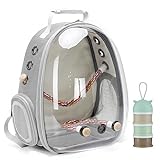 Bird Backpack Carrier Cage, Clear Bubble Window Bird Travel Backpack for Parakeet Budgie Cockatiel Conure Small Bird with Stainless Steel Tray and Rope Standing Perch for Vet Visit Hiking Camping