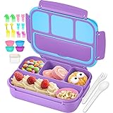 QQKO Bento Lunch Box for Kids Girls Boys,Toddler, Kids, Lunch Containers for Adults Kids with 4 Compartments, Sauce Container, Utensils, Food Picks and Muffin Cups For School Purple