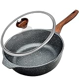 Deep Frying Pan Nonstick Skillet , WACETOG 11 Inch Wok Pan with Lid Woks & Stir-fry Pans with Flat Bottom Pan