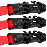 3 Pack Red Light Flashlight,3 Modes Red Led Flashlight,Zoomable Long Range Red Hunting Light Red Flashlight Torch with Clip for Hunting,Detector,Night Observation, Night Detecting-Black House