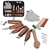 Wood Carving Tools Set-Wood Carving Kit with Hook Carving Knife, Detail Wood Knife,Sloyd Knife,Trimming Knife for Spoon Bowl Cup Pumpkin Woodwork|Whittling Knives Kit with Zipper Bag for Beginners