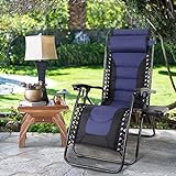 MAISON ARTS Padded Zero Gravity Lawn Chair Anti Gravity Lounge Chair Adjustable Recliner w/Pillow & Cup Holder Outdoor Camp Chair for Poolside Backyard Beach, Support 300lbs, Blue
