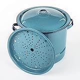 Cinsa Enamel on Steel 15-Quart Tamale/Vegetable/Seafood Steamer Pot with Lid and Trivet (Blue Color)