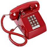 Traditional Retro Corded Telephone for Landline with Indicator, Classic 2500 Analog Desk Phone with Metal Base, Vintage Corded Desk Telephone in Large Button, Old Landline Phone for School,Home,Red