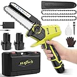 HAJACK Mini Chainsaw, 6-Inch Electric Cordless Chainsaw with 2 Batteries & 2 Chains, Power Chain Saws with Power Indicator, Portable Handheld Chainsaw for Trimming & Cutting, Small Battery Chainsaw