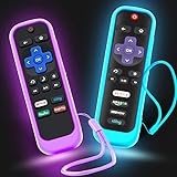 2Pack Case for Roku Remote, Cover for Hisense Roku TV Steaming Stick/Express Universal Replacement Controller Silicone Sleeve Skin Glow in The Dark Sky and Purple
