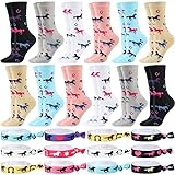 12 Pairs of Horse Socks and 12 Pieces Horse Hair Ties Equestrian Sports Socks Horse Funny Cute Socks Horse Lovers Gifts for Girls Women Mountain Climbing