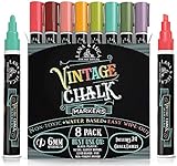 LANA & LUCA Liquid Chalk Markers - Wet Erase Marker Pens - for Chalkboards Signs, Windows, Blackboard, Glass - 6mm Reversible Tip (8 Pack) - Vintage Colors Multicolor