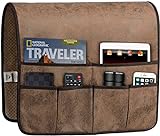HAOMAIJIA Anti-Slip Sofa Armrest Organizer Arm Chair Bedside Caddy Storage Organizer For Recliner Couch With 6 Pockets For Cell Phone Tv Remote Control Magazines (brown)