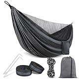 Higher Altitude Camping Hammock with Mosquito Net - 500lb Cap Nylon Portable Hammock with Tree Straps for Backpacking