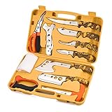 KNINE OUTDOORS 2022 Hunting Deer Knife Set Yellow Handle Field Dressing Kit Portable Butcher Game Processor Set, 12 Pieces