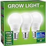 Briignite Grow Light Bulbs, Full Spectrum Grow Light Bulb, LED Grow Light Bulb A19 Bulb, Plant Light Bulbs E26 Base, 11W Grow Bulb 100W Equivalent, Grow Light for Indoor Plants, Seed Starting, 3 Pack