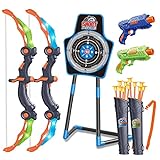 SpringFlower 2 Bow and Arrow Sets with LED Light-up,2 Foam Dart Guns for Kids 5 6 7 8 9 10+ Years Old, Archery Set with Standing Target for Boys & Girl, Ideal Gift