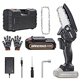 Mini Chainsaw, O-CONN 4 Inch 24V Battery Powered Cordless Chainsaw w/ 2.0Ah Battery and Charger, Handheld Portable Electric Small Chain Saw, for Tree Trimming Branch Wood Cutting (1 Battery 1 Chain)