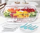 INNOVATIVE LIFE High-end Veggie Fruit Tray with Lid, Ice Chilled Vegetable Serving Platter with Ice Tray on Bottom, Perfect for Entertaining, Parties and Buffet, Clear