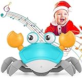 KIZJORYA Crawling Crab Baby Toy, Tummy Time Gifts for Toddler & Newborn, Light-Up Walking Dancing Moving Crab with Music & Obstacle Avoidance, Infant Rechargeable Sensory Development Toy (Green)