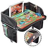 Coolmum Kids Travel Tray, Toddler Car Seat Tray, Double Sided Activity Organizer, Snack Lap Tray, Baby Stroller Tray, Airplane Play Table, Waterproof and Foldable (Premium Black)