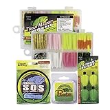 Leland's Lures Trout Magnet Ultimate Bundle, Fishing Equipment and Accessories, 85 Piece Neon Grub Kit, 350 yd Trout S.O.S. Spool, 100% Fluorocarbon Phantom Leader Line, and 4 E-Z Trout Floats