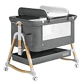 HARPPA 4 in1 Baby Bassinet, Rocking Bassinets Bedside Sleeper (Diaper Changing Station + Mosquito Net Included), Adjustable Bedside Crib, Converts to Cosleeper, Portable.. Grey