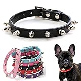 Spiked Cat Collars, Mushrooms Rivet Soft Pu Leather Spike Stud Studded Dog Collar Adjustable for Small Breed Mini Tiny Pet Teacup Puppy Black XS