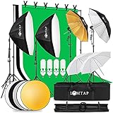 LOMTAP Photography Lighting Kit Soft Boxes Photo Studio Light Background Support System 6.5ftx9.8ft Stand Backdrop Softbox Umbrella with Reflector Green Screen Kit 4 Bulbs 6 Clips
