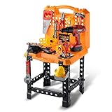Toy Choi's Pretend Play Series Standard Workbench STEM Toy Tool Play Set, 82 Pieces Construction Work Shop Toy Tool Kit Bench Outdoor Preschool Toy Gift for Kids Toddler Baby Children Boys and Girls